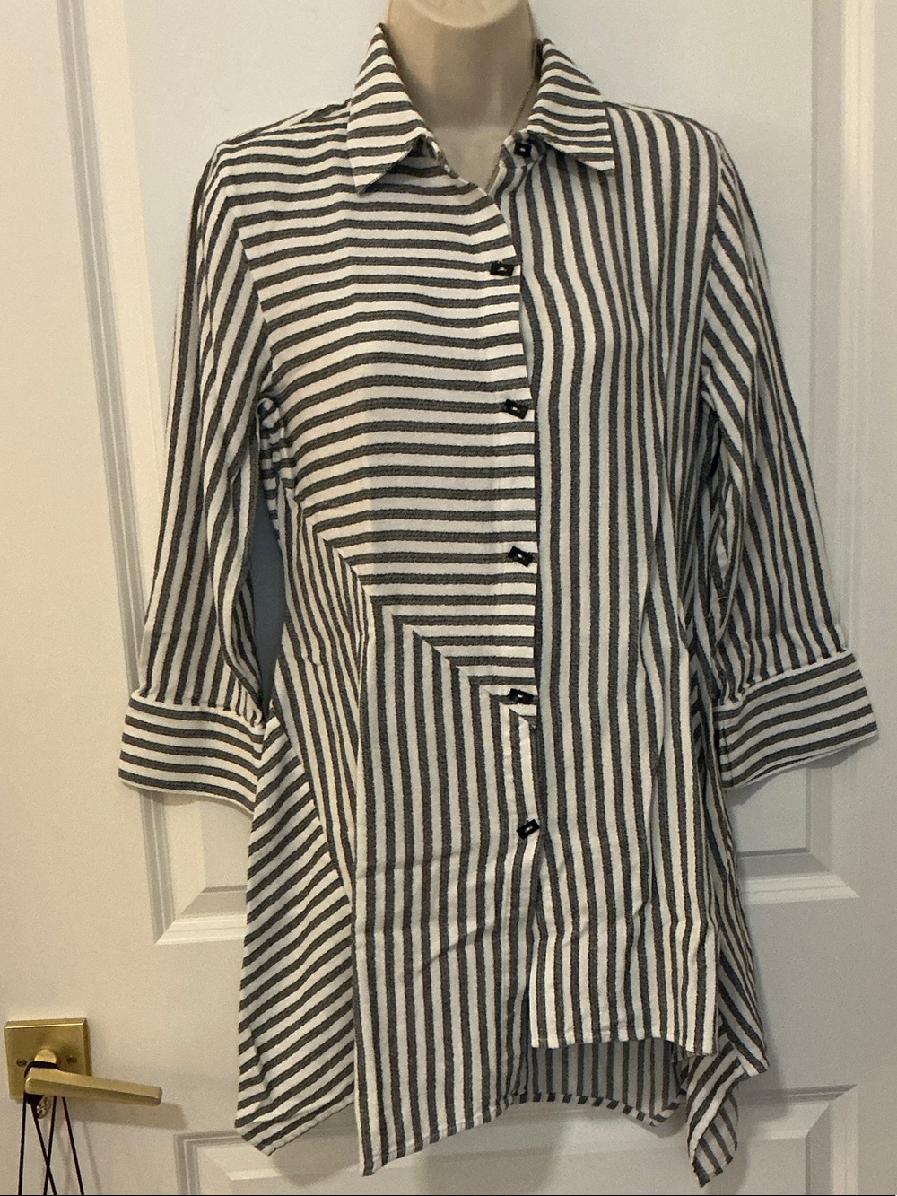 Soft Surroundings Black and White Striped Button-Up Tunic